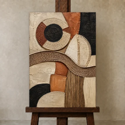 Woven Textile Relief African Inspired Wall Art Canvas Print shown in Studio Easel