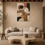 Woven Textile Relief African Inspired Wall Art Canvas Print presented in a sophisticated home setting