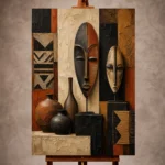 Terracotta and ivory dramatic African Inspired Wall Art print for elegant interiors. No text or watermarks in design.