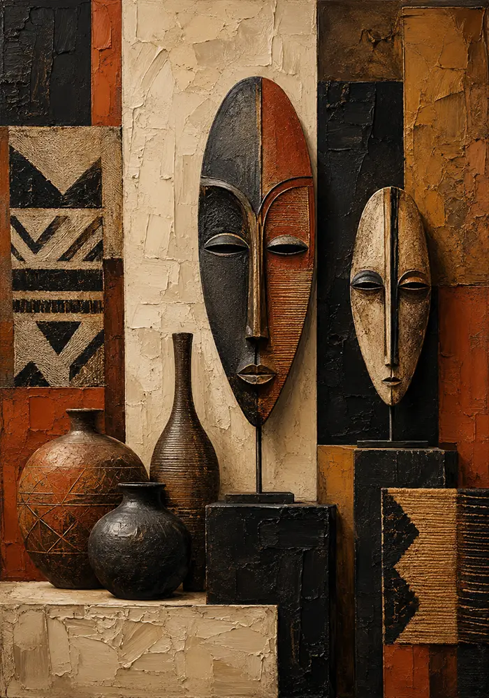 Terracotta & Ivory African Inspired Wall Art Canvas Print