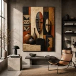 Terracotta & Ivory African Inspired Wall Art Canvas Print - Image 3