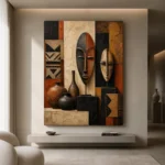 Terracotta & Ivory African Inspired Wall Art Canvas Print - Image 4