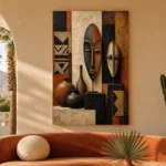 Terracotta & Ivory African Inspired Wall Art Canvas Print - Image 6