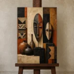 Terracotta & Ivory African Inspired Wall Art Canvas Print displayed on a studio easel