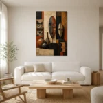 Terracotta & Ivory African Inspired Wall Art Canvas Print styled in a refined neutral interior