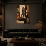 Terracotta & Ivory African Inspired Wall Art Canvas Print shown in a warm modern interior