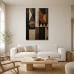 Charcoal & Muted Gold African Inspired Wall Art Canvas Print styled in a refined neutral interior