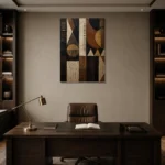 Charcoal & Muted Gold African Inspired Wall Art Canvas Print displayed in a contemporary gallery-inspired room