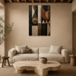 Charcoal & Muted Gold African Inspired Wall Art Canvas Print presented in a sophisticated home setting