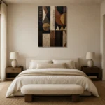 Charcoal & Muted Gold African Inspired Wall Art Canvas Print showcased in an elegant minimalist interior