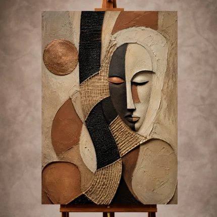 Sunbaked clay and ivory African Inspired Wall Art print for elegant interiors. No text or watermarks in design.