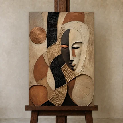 Sunbaked Clay & Ivory African Inspired Wall Art Canvas Print shown in Studio Easel