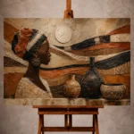 Muted umber and ivory African Inspired Wall Art print for elegant interiors. No text or watermarks in design.