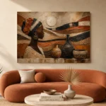 Muted Umber & Ivory African Inspired Wall Art Canvas Print - Image 3