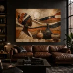 Muted Umber & Ivory African Inspired Wall Art Canvas Print - Image 4