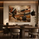 Muted Umber & Ivory African Inspired Wall Art Canvas Print - Image 5