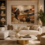 Muted Umber & Ivory African Inspired Wall Art Canvas Print - Image 10