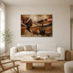 Muted Umber & Ivory African Inspired Wall Art Canvas Print styled in a refined neutral interior