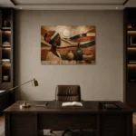 Muted Umber & Ivory African Inspired Wall Art Canvas Print displayed in a contemporary gallery-inspired room