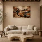 Muted Umber & Ivory African Inspired Wall Art Canvas Print presented in a sophisticated home setting