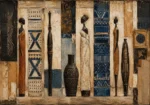 Soft Indigo & Parchment African Inspired Wall Art Canvas Print