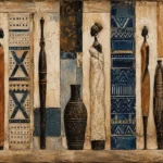 Soft Indigo & Parchment African Inspired Wall Art Canvas Print