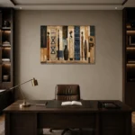 Soft Indigo & Parchment African Inspired Wall Art Canvas Print displayed in a contemporary gallery-inspired room