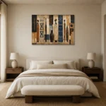 Soft Indigo & Parchment African Inspired Wall Art Canvas Print showcased in an elegant minimalist interior