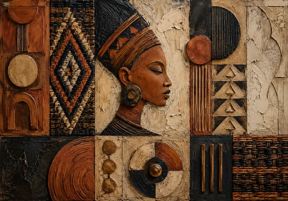 Charcoal & Bronze Terracotta African Inspired Wall Art Canvas Print