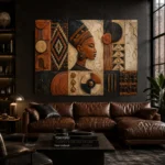 Charcoal & Bronze Terracotta African Inspired Wall Art Canvas Print - Image 4