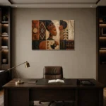 Charcoal & Bronze Terracotta African Inspired Wall Art Canvas Print displayed in a contemporary gallery-inspired room