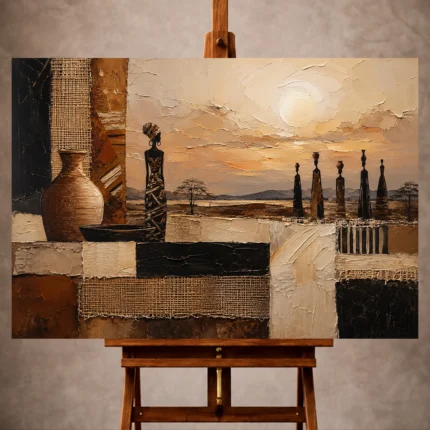Soft ochre and clay African Inspired Wall Art print for elegant interiors. No text or watermarks in design.