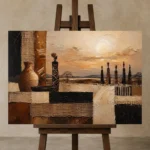 Soft Ochre & Clay African Inspired Wall Art Canvas Print displayed on a studio easel