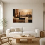 Soft Ochre & Clay African Inspired Wall Art Canvas Print styled in a refined neutral interior
