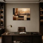 Soft Ochre & Clay African Inspired Wall Art Canvas Print displayed in a contemporary gallery-inspired room