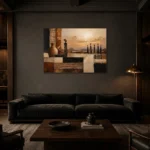 Soft Ochre & Clay African Inspired Wall Art Canvas Print shown in a warm modern interior