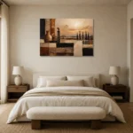 Soft Ochre & Clay African Inspired Wall Art Canvas Print showcased in an elegant minimalist interior
