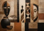 Muted Copper & Matte Black African Inspired Wall Art Canvas Print