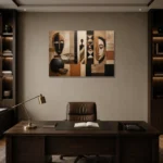 Muted Copper & Matte Black African Inspired Wall Art Canvas Print displayed in a contemporary gallery-inspired room