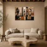 Muted Copper & Matte Black African Inspired Wall Art Canvas Print presented in a sophisticated home setting