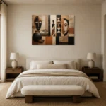 Muted Copper & Matte Black African Inspired Wall Art Canvas Print showcased in an elegant minimalist interior