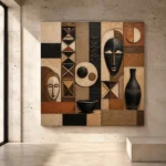 Clay, ebony and ivory African Inspired Wall Art print for elegant interiors. No text or watermarks in design.