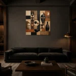 Clay, Ebony & Ivory African Inspired Wall Art Canvas Print shown in a warm modern interior