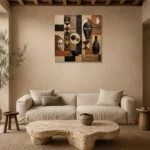 Clay, Ebony & Ivory African Inspired Wall Art Canvas Print presented in a sophisticated home setting