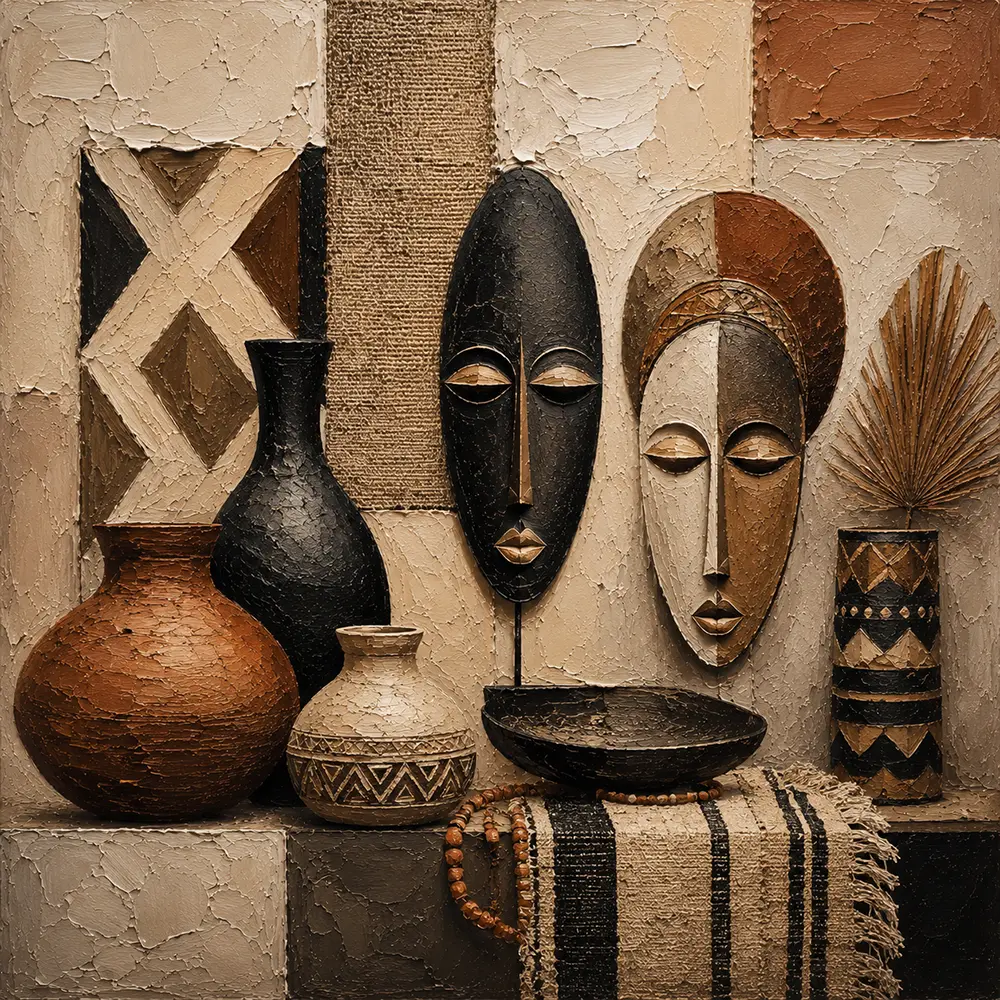 Ivory, Clay & Terracotta African Inspired Wall Art Canvas Print