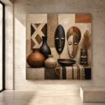 Ivory, clay and terracotta African Inspired Wall Art print for elegant interiors. No text or watermarks in design.