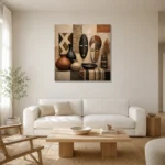 Ivory, Clay & Terracotta African Inspired Wall Art Canvas Print styled in a refined neutral interior