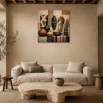 Ivory, Clay & Terracotta African Inspired Wall Art Canvas Print presented in a sophisticated home setting