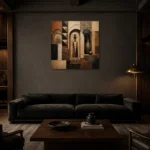 Clay, Black & Ivory African Inspired Wall Art Canvas Print shown in a warm modern interior