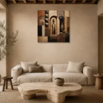 Clay, Black & Ivory African Inspired Wall Art Canvas Print presented in a sophisticated home setting